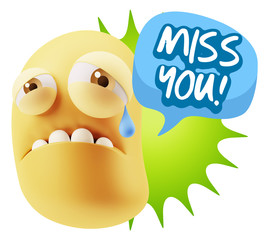 3d Illustration Sad Character Emoji Expression saying Miss You w