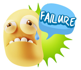 3d Illustration Sad Character Emoji Expression saying Failure wi