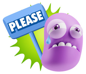 3d Illustration Sad Character Emoji Expression saying Please wit