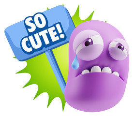 3d Illustration Sad Character Emoji Expression saying So Cute wi