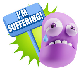3d Illustration Sad Character Emoji Expression saying I'm Suffer