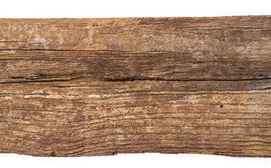 Wooden plank. Old wood on white background. Cracky rustic wood