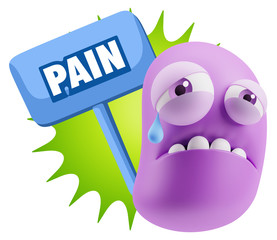 3d Illustration Sad Character Emoji Expression saying Pain with