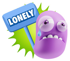 3d Illustration Sad Character Emoji Expression saying Lonely wit