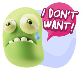 3d Illustration Sad Character Emoji Expression saying I Don't Wa