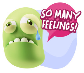 3d Illustration Sad Character Emoji Expression saying So Many Fe