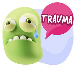 3d Illustration Sad Character Emoji Expression saying Trauma wit