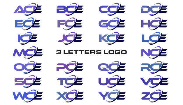 3 letters modern generic swoosh logo ACE, BCE, CCE, DCE, ECE, FCE, GCE, HCE, ICE, JCE, KCE, LCE, MCE, NCE, OCE, PCE, QCE, RCE, SCE, TCE, UCE, VCE, WCE, XCE, YCE, ZCE