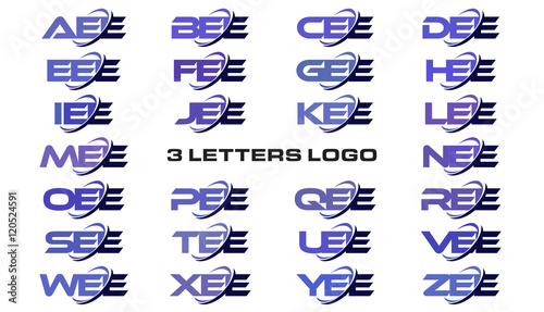 "3 letters modern generic swoosh logo AEE, BEE, CEE, DEE, EEE, FEE, GEE