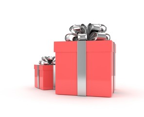 three gift boxes with bows isolated on white. 3d rendering.