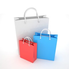 Paper Shopping Bags isolated on white background. 3d rendering.