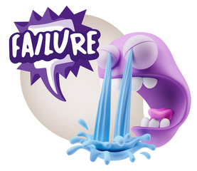 3d Illustration Sad Character Emoji Expression saying Failure wi