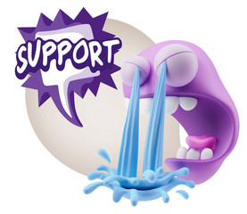 3d Illustration Sad Character Emoji Expression saying Support wi