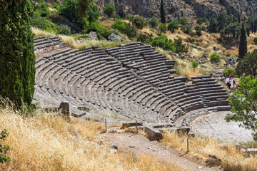 Fototapeta na wymiar Amphitheater in Ancient Greek archaeological site of Delphi, Central Greece