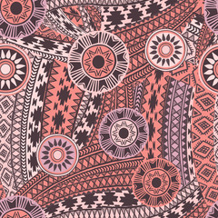 Seamless vector tribal texture. Vintage ethnic seamless backdrop. Tribal seamless texture. Striped vintage boho fashion style pattern background with tribal shape elements.