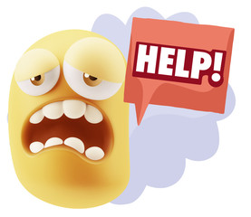 3d Illustration Sad Character Emoji Expression saying Help! with