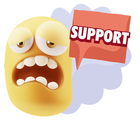 3d Illustration Sad Character Emoji Expression saying Support wi