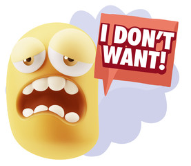 3d Illustration Sad Character Emoji Expression saying I Don't Wa