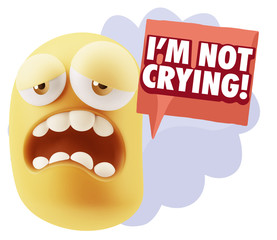 3d Illustration Sad Character Emoji Expression saying I'm Not Cr