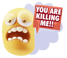 3d Illustration Sad Character Emoji Expression saying You are Ki