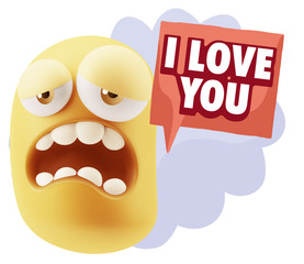 3d Illustration Sad Character Emoji Expression saying I Love You