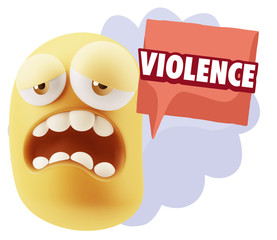 3d Illustration Sad Character Emoji Expression saying Violence w