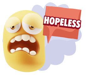 3d Illustration Sad Character Emoji Expression saying Hopeless w