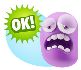 3d Rendering Sad Character Emoticon Expression saying OK with Co