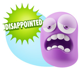 3d Rendering Sad Character Emoticon Expression saying Disappoint