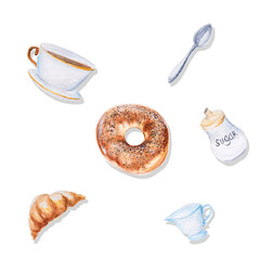 Watercolor set of breakfast items - 120527775