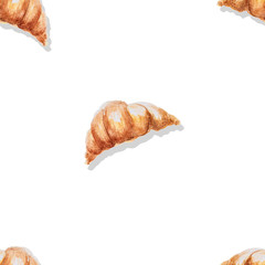 Watercolor seamless pattern of croissants