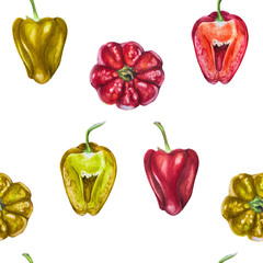 Watercolor set of red and yellow bell peppers