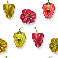 Watercolor set of red and yellow bell peppers