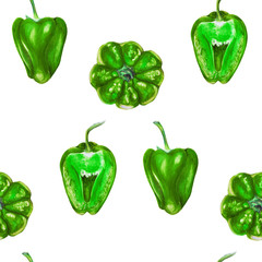 Watercolor set of green bell peppers