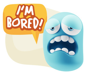3d Rendering Sad Character Emoticon Expression saying I'm Bored