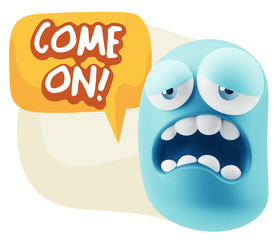 3d Rendering Sad Character Emoticon Expression saying Come On wi