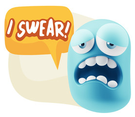 3d Rendering Sad Character Emoticon Expression saying I Swear wi