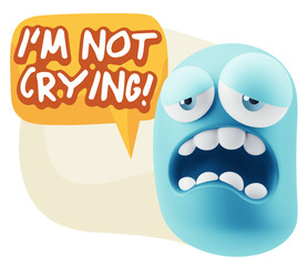 3d Rendering Sad Character Emoticon Expression saying I'm Not Cr