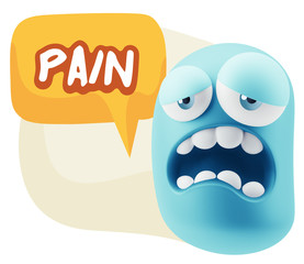 3d Rendering Sad Character Emoticon Expression saying Pain with