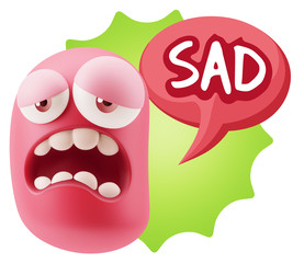 3d Rendering Sad Character Emoticon Expression saying Sad with C