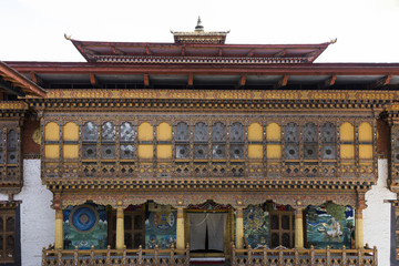 Fototapeta na wymiar Exterior view of a Buddhist Temple at Punakha monastery, Bhutan.