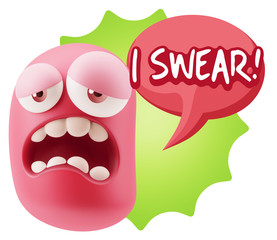 3d Rendering Sad Character Emoticon Expression saying I Swear wi
