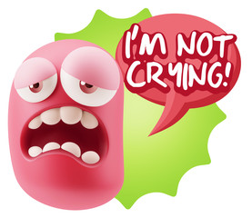 3d Rendering Sad Character Emoticon Expression saying I'm Not Cr