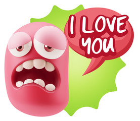 3d Rendering Sad Character Emoticon Expression saying I Love You