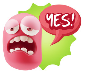 3d Rendering Sad Character Emoticon Expression saying Yes with C