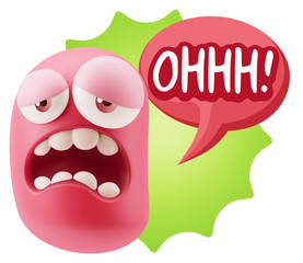 3d Rendering Sad Character Emoticon Expression saying Oh with Co