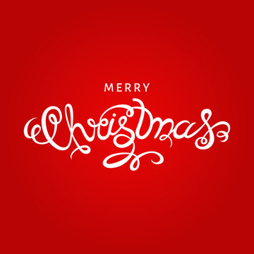 Merry Christmas hand lettering on red background.
