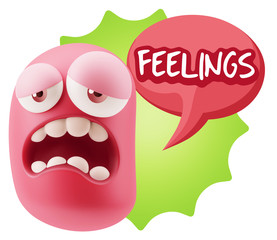 3d Rendering Sad Character Emoticon Expression saying Feelings w