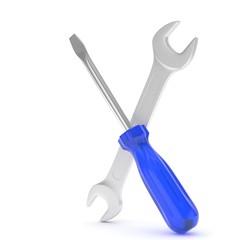 3D Illustration Wrench and screwdriver, service concept