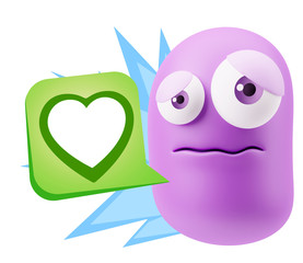3d Rendering Sad Character Emoticon Expression saying Heart Shap